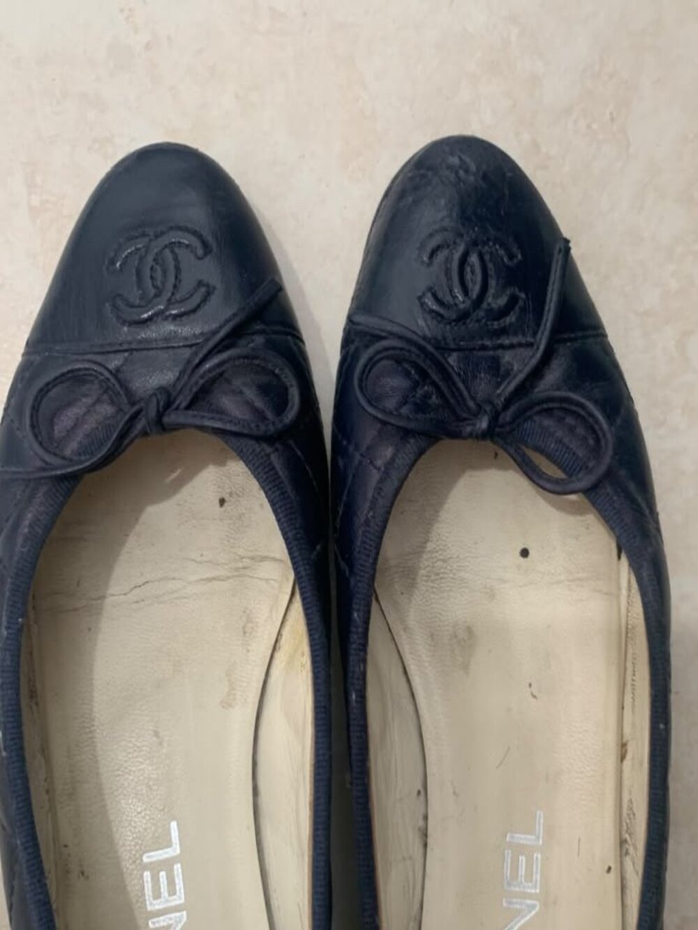 Chanel Quilted Navy Blue Ballet Flats Size 35.5